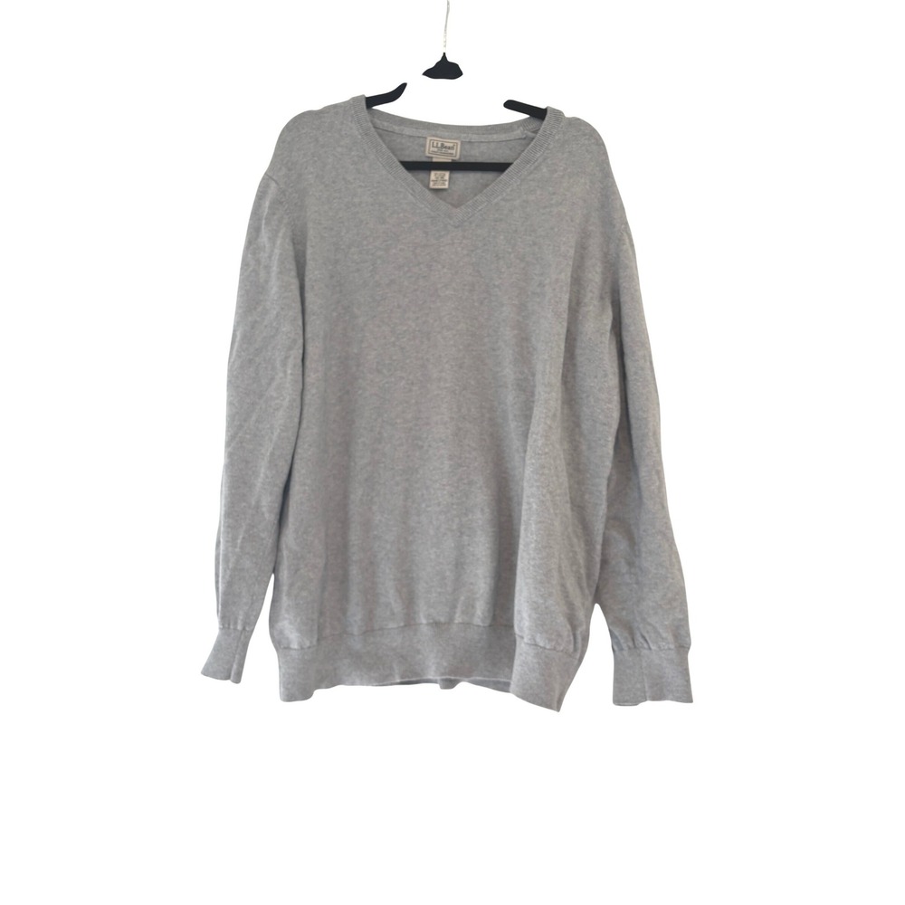 LL Bean sz XXL cashmere cotton blend grey V neck cozy sweater O